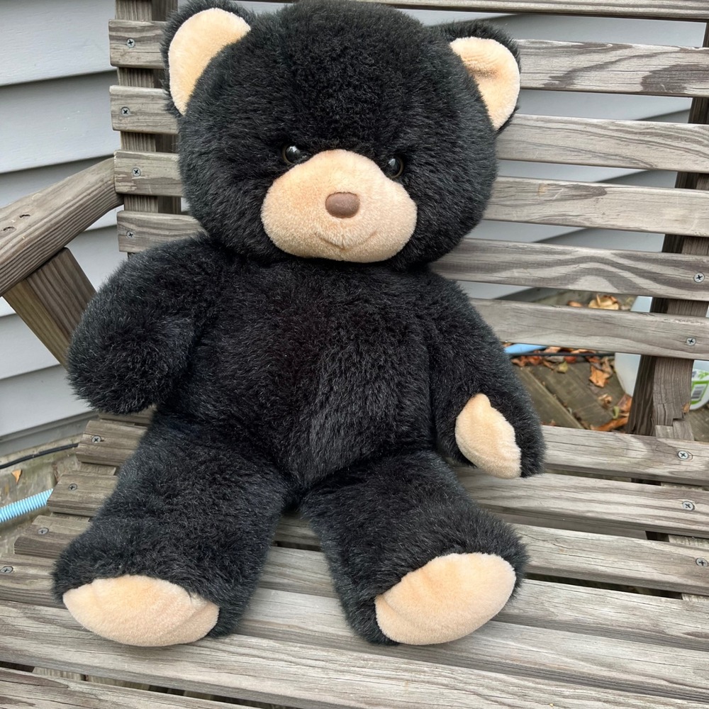 Vintage 1988 Moonbeam Toys Black Teddy Bear Plush 23 Inch Tan Accents 80s Toy